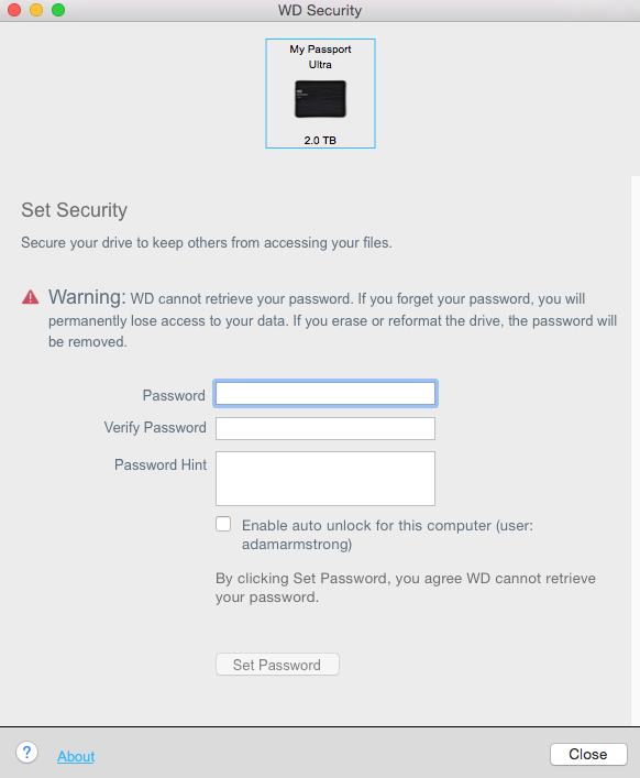 change password on my passport for mac